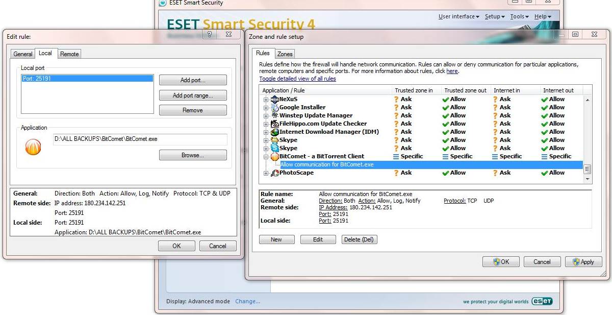 unblock listening port bitcomet